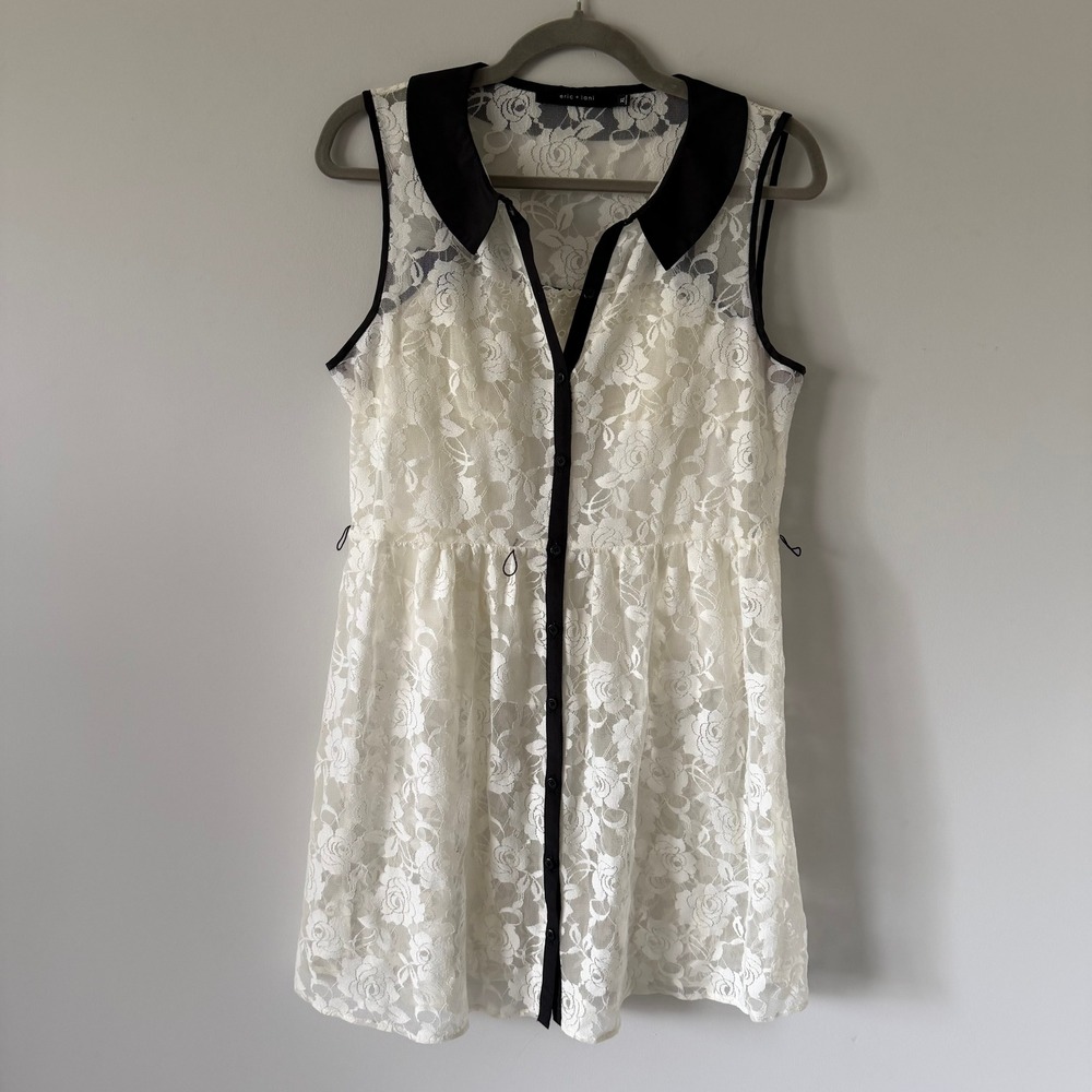 Eric + Lani Womens XL Ivory Floral Lace‎ Peter Pan Collar Tunic Top Mini Dress